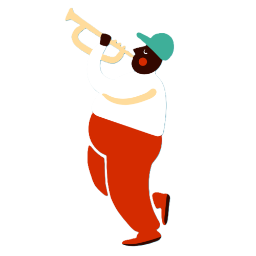 Stylised graphic of a man playing a trumpet